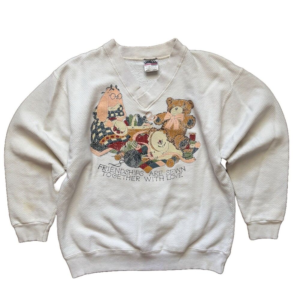 Vintage Oneita Sweatshirt “Friendship Are Sewn Together With Love” Size M Granny